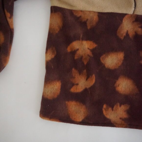 Vintage Brown Tan Leaf Print Quarter Zip Fleece Cottagecore Gorpcore Sweater S - Picture 7 of 10